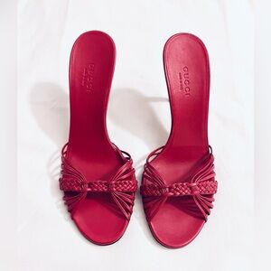 (NEW) Gucci Pink Bamboo Heels Sandals, 5.5B